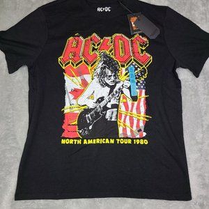 AC/DC 1980 North American Tour Distressed Graphic Tee‎ Guitar Music Sz XL NEW